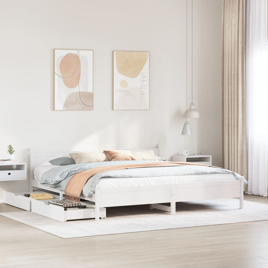 Bedframe zonder matras massief grenenhout wit 200x200 cm