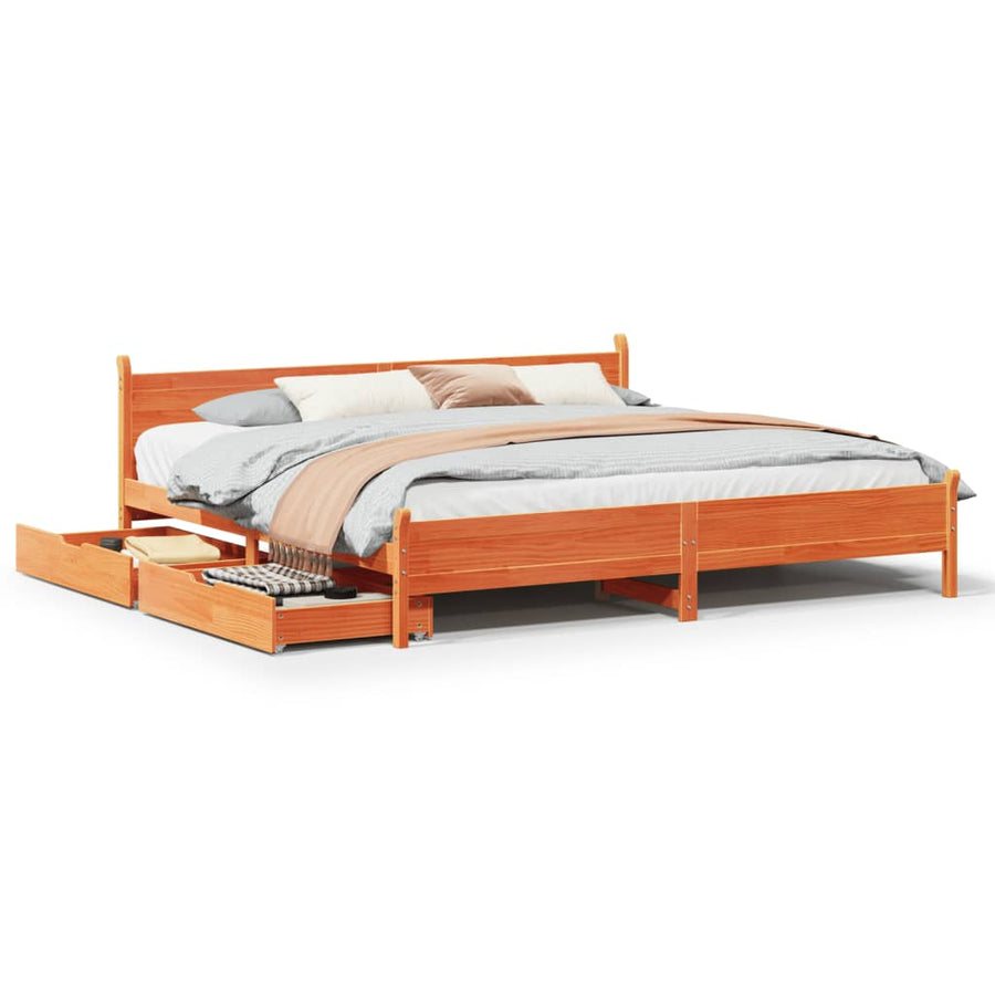 Bedframe zonder matras massief grenenhout wasbruin 200x200 cm