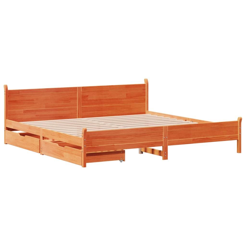 Bedframe zonder matras massief grenenhout wasbruin 200x200 cm