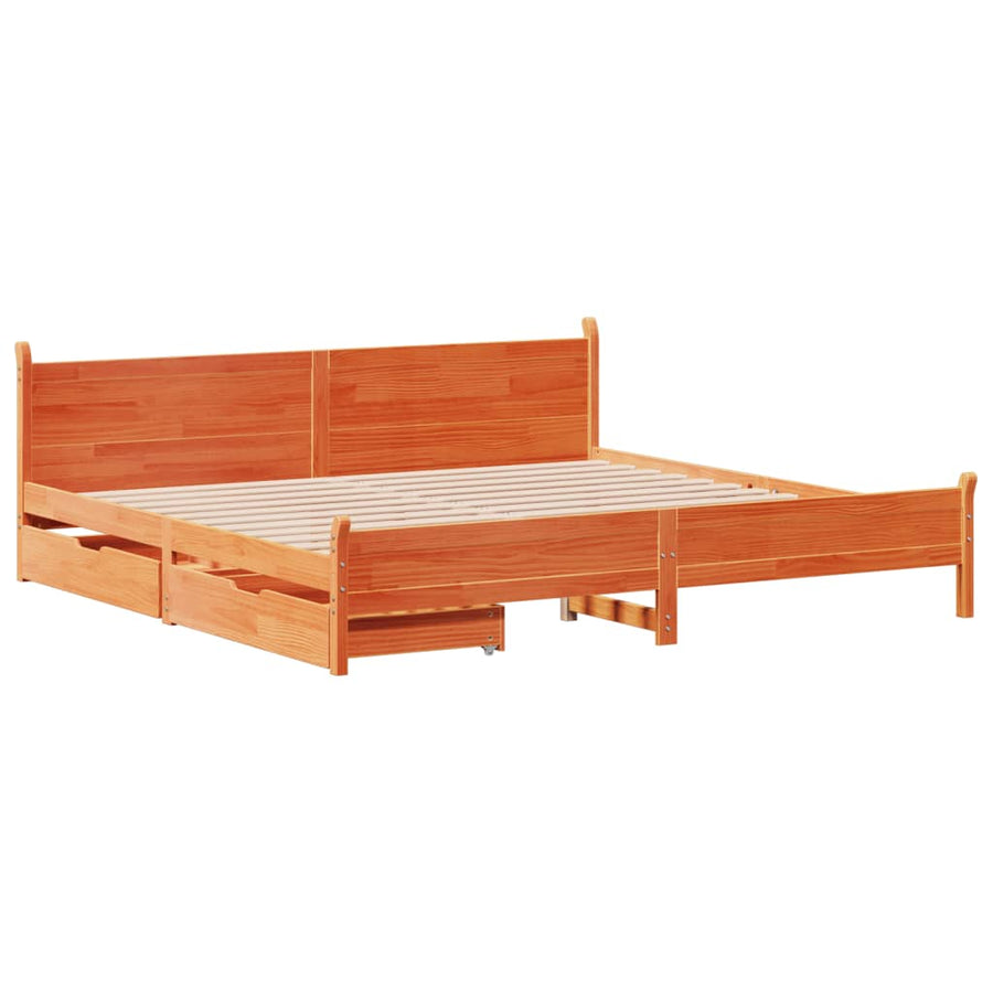 Bedframe zonder matras massief grenenhout wasbruin 200x200 cm