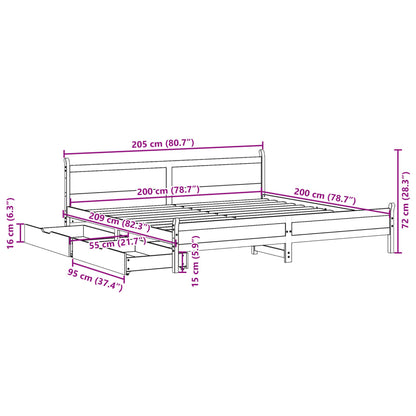 Bedframe zonder matras massief grenenhout wasbruin 200x200 cm