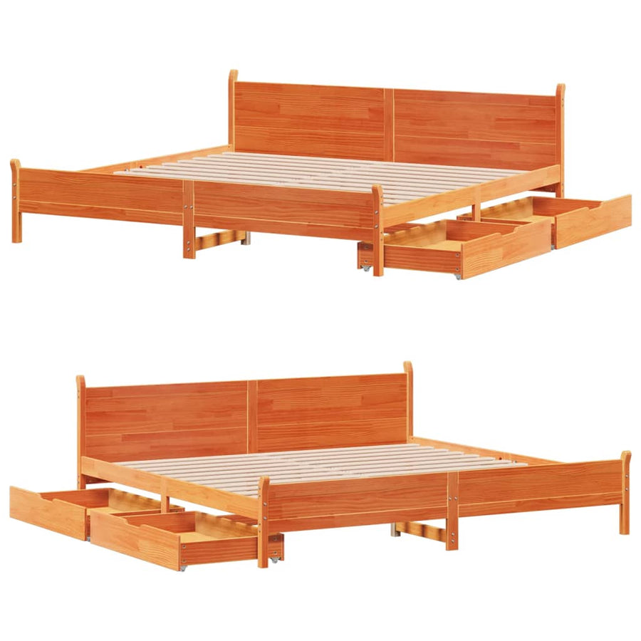 Bedframe zonder matras massief grenenhout wasbruin 200x200 cm