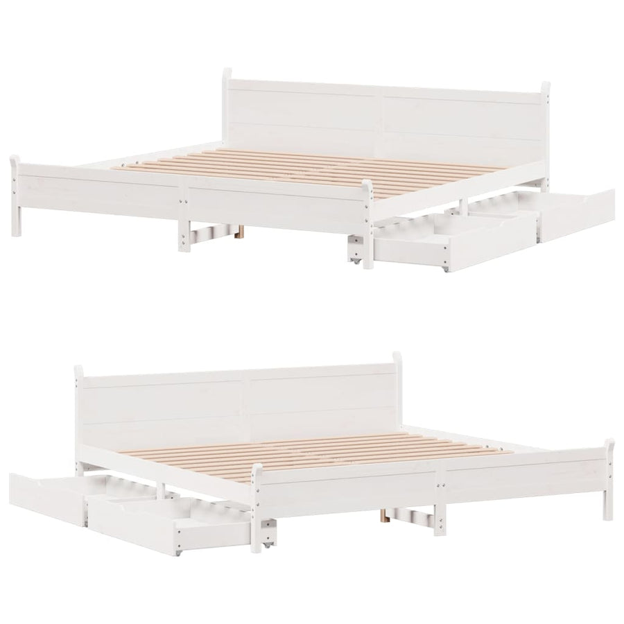 Bedframe zonder matras massief grenenhout wit 180x200 cm