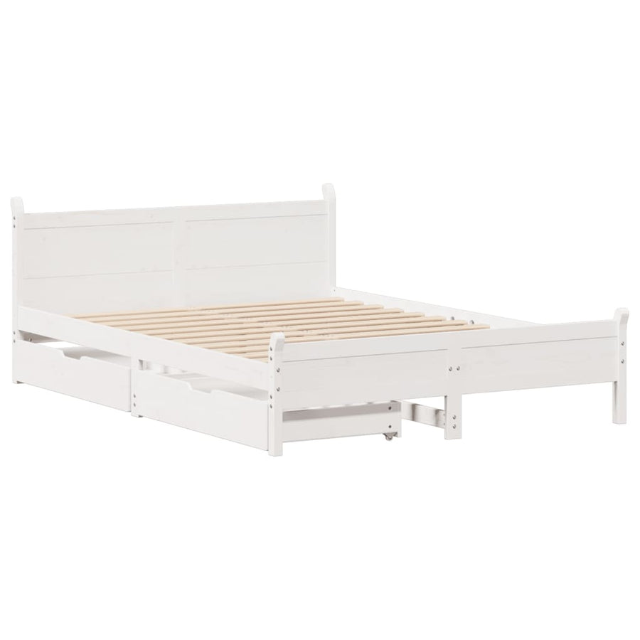 Bedframe zonder matras massief grenenhout wit 150x200 cm