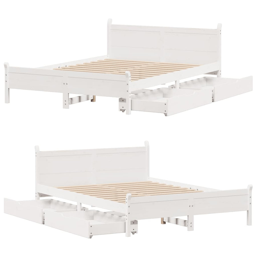 Bedframe zonder matras massief grenenhout wit 150x200 cm