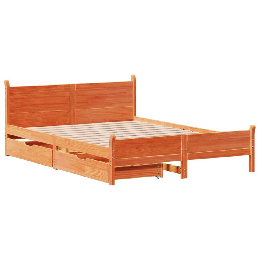 Bedframe zonder matras massief grenenhout wasbruin 150x200 cm