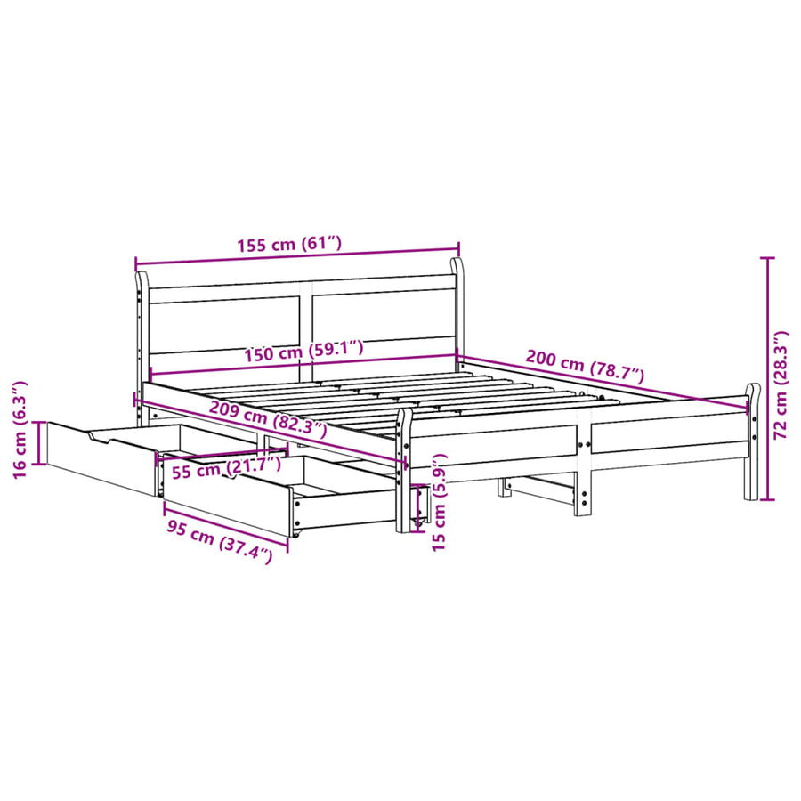 Bedframe zonder matras massief grenenhout wasbruin 150x200 cm