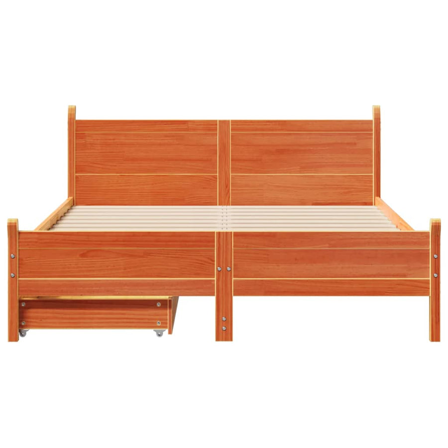 Bedframe zonder matras massief grenenhout wasbruin 140x200 cm