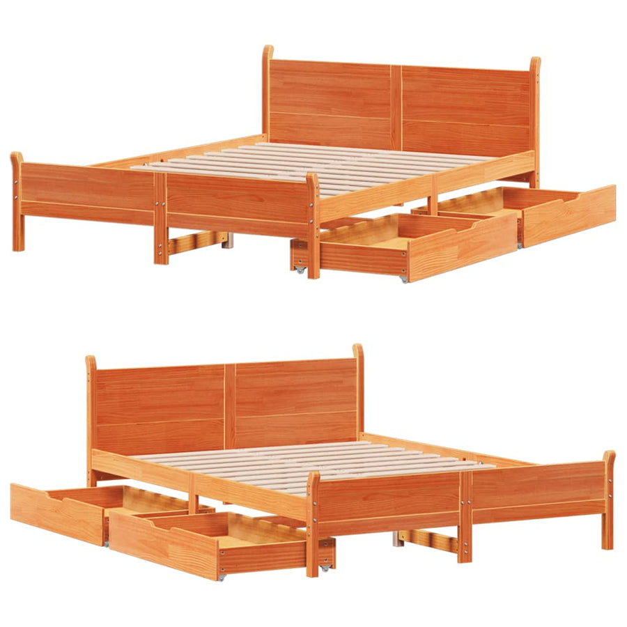 Bedframe zonder matras massief grenenhout wasbruin 140x200 cm