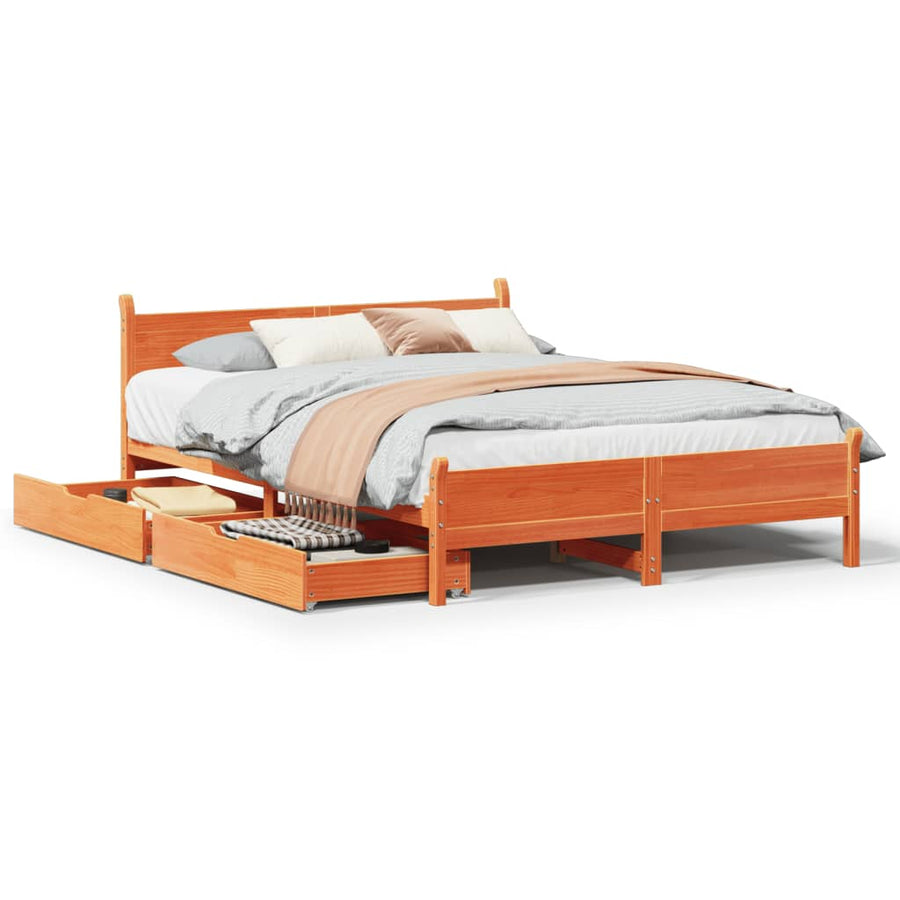 Bedframe zonder matras massief grenenhout wasbruin 140x200 cm