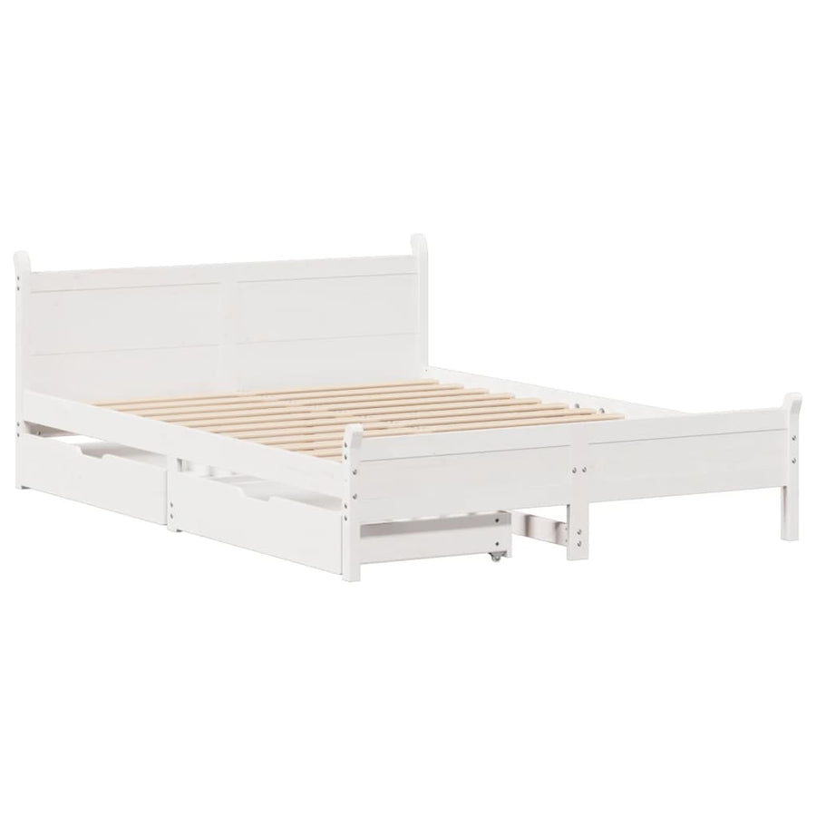 Bedframe zonder matras massief grenenhout wit 120x200 cm