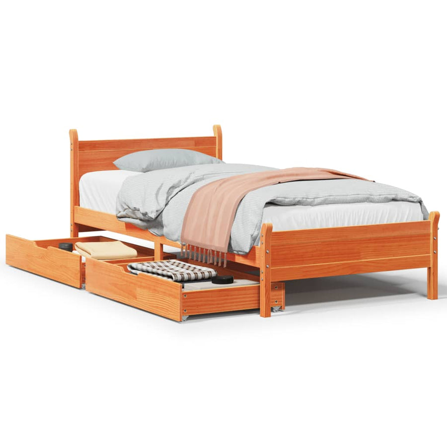 Bedframe zonder matras massief grenenhout wasbruin 100x200 cm