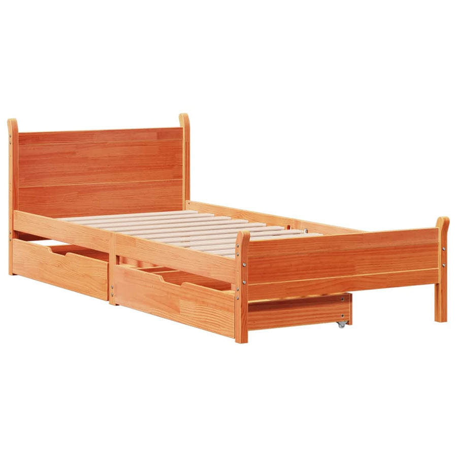 Bedframe zonder matras massief grenenhout wasbruin 100x200 cm
