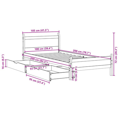 Bedframe zonder matras massief grenenhout wasbruin 100x200 cm
