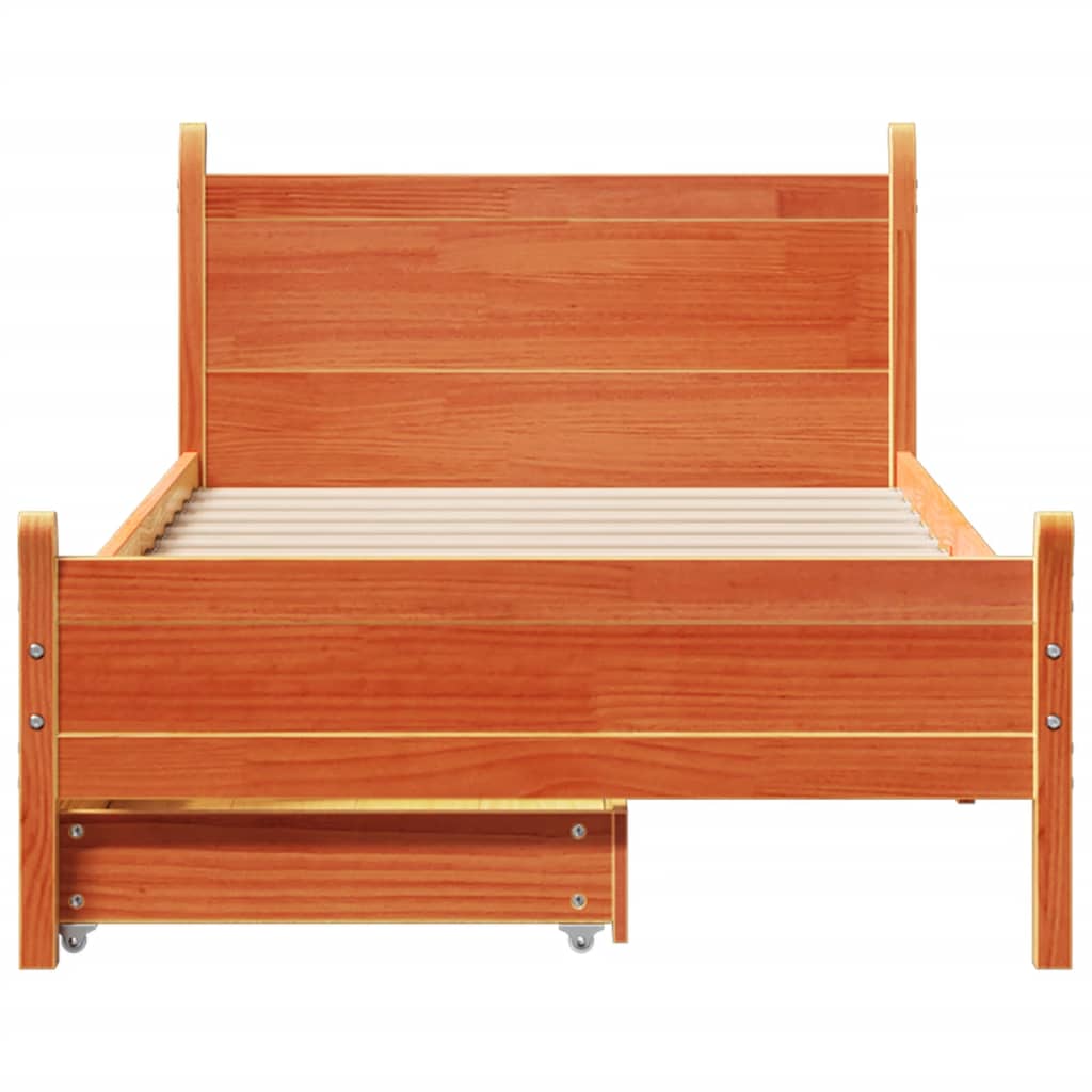 Bedframe zonder matras massief grenenhout wasbruin 100x200 cm