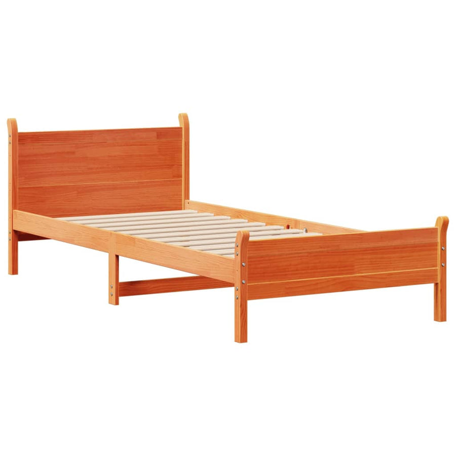 Bedframe zonder matras massief grenenhout wasbruin 100x200 cm