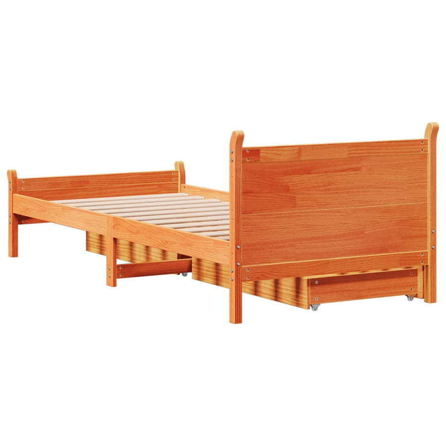 Bedframe zonder matras massief grenenhout wasbruin 100x200 cm