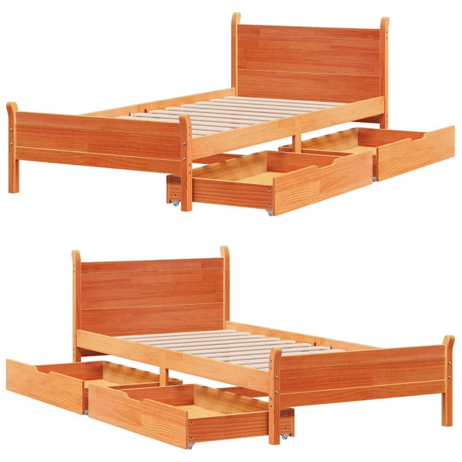 Bedframe zonder matras massief grenenhout wasbruin 100x200 cm