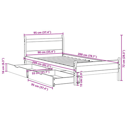 Bedframe zonder matras massief grenenhout 90x200 cm