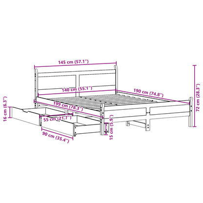 Bedframe zonder matras massief grenenhout 140x190 cm