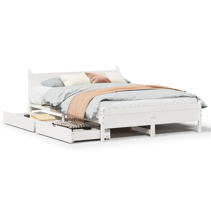 Bedframe zonder matras massief grenenhout wit 140x190 cm