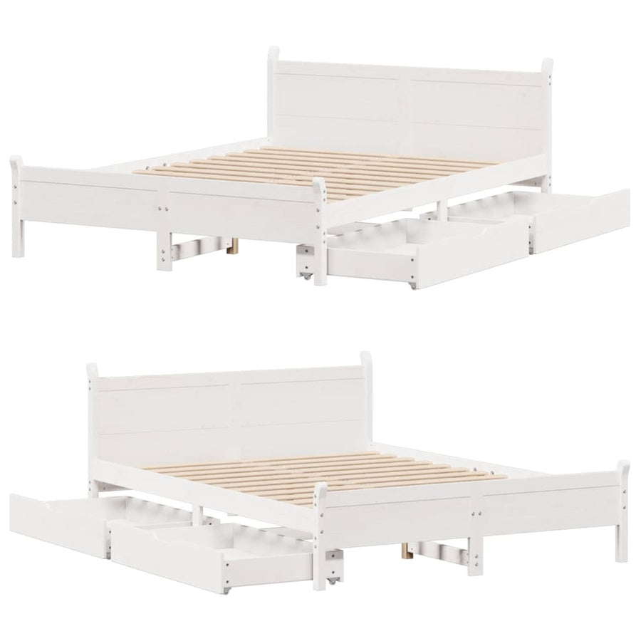 Bedframe zonder matras massief grenenhout wit 140x190 cm