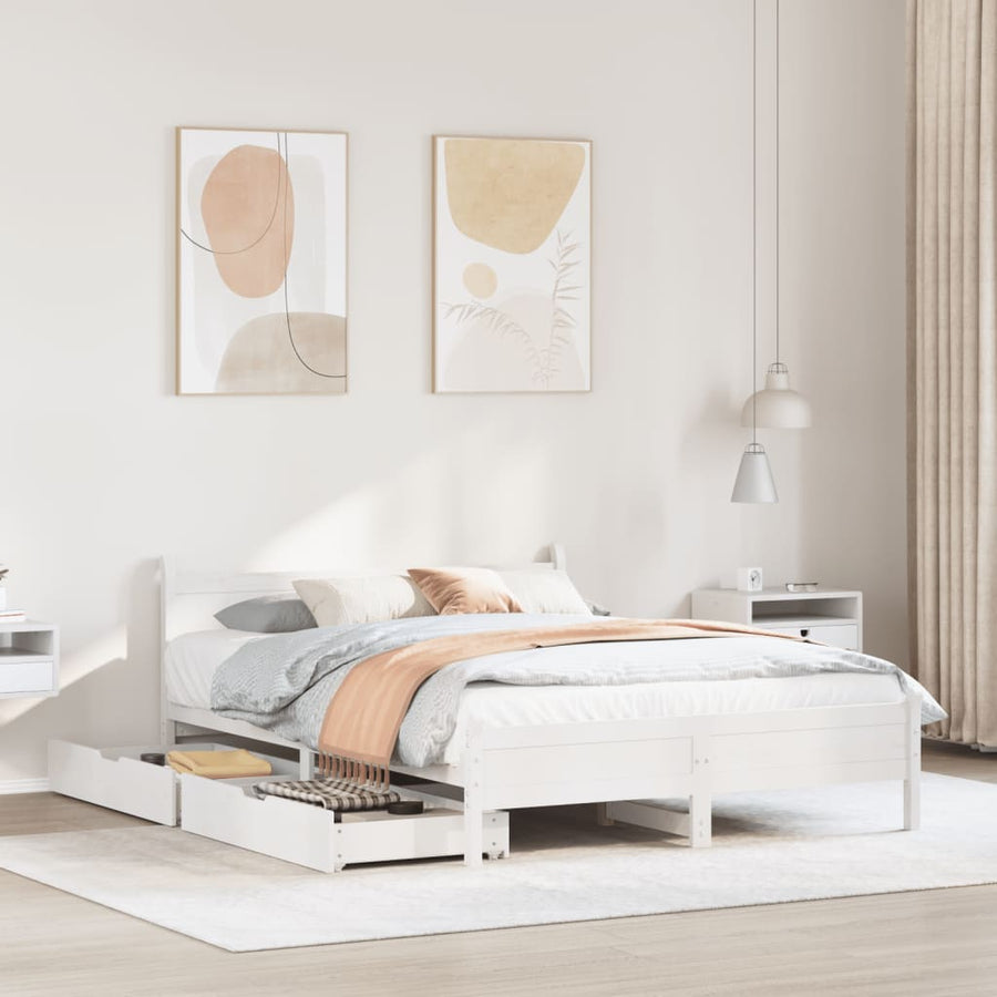 Bedframe zonder matras massief grenenhout wit 140x190 cm