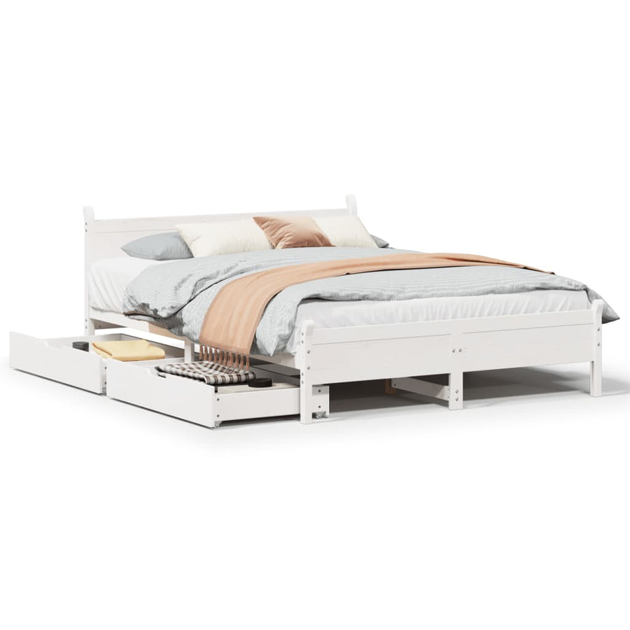 Bedframe zonder matras massief grenenhout wit 135x190 cm