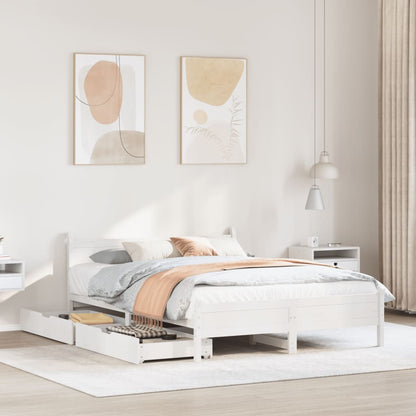 Bedframe zonder matras massief grenenhout wit 135x190 cm
