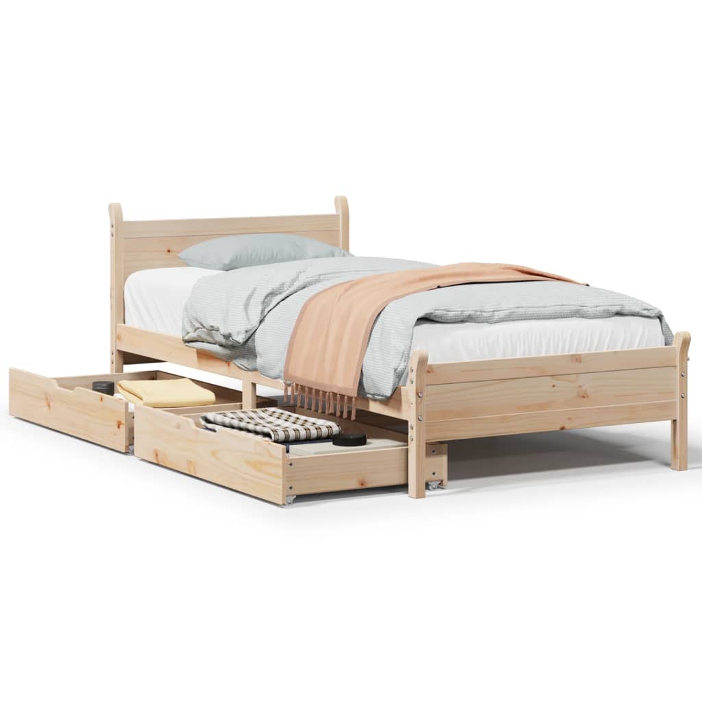Bedframe zonder matras massief grenenhout 75x190 cm