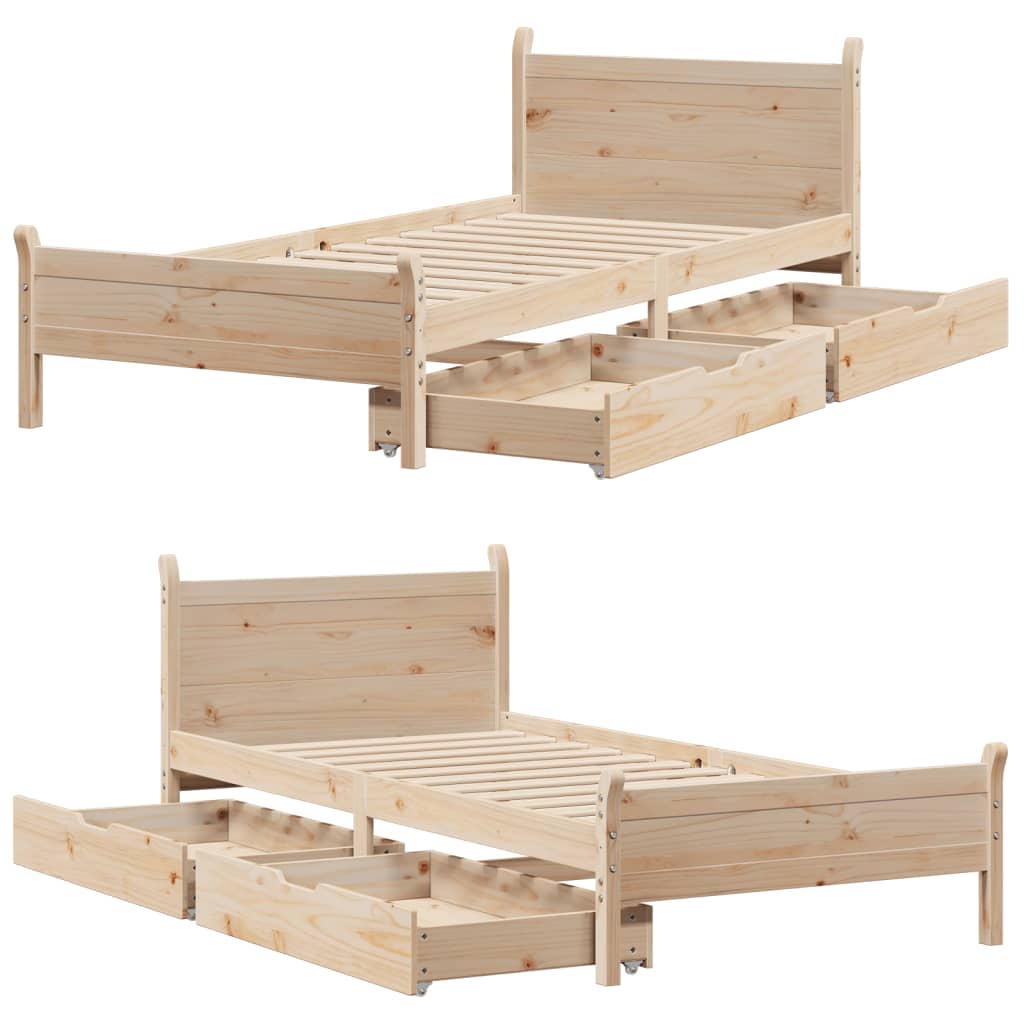 Bedframe zonder matras massief grenenhout 75x190 cm