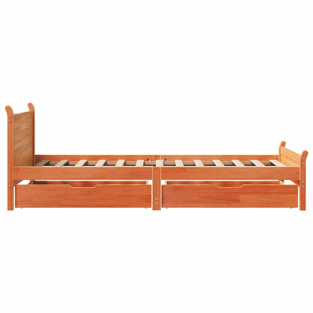 Bedframe zonder matras massief grenenhout wasbruin 75x190 cm