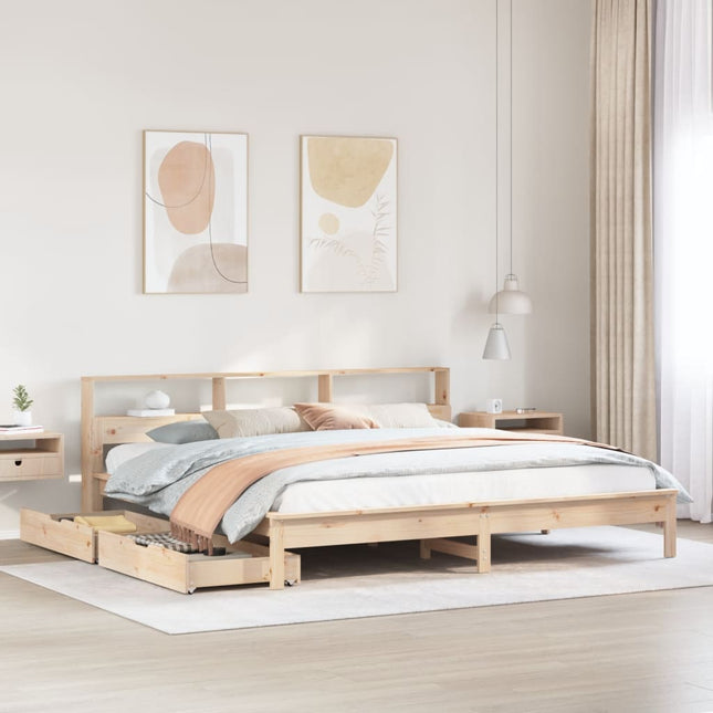 Bed met boekenkast zonder matras massief grenenhout 200x200 cm