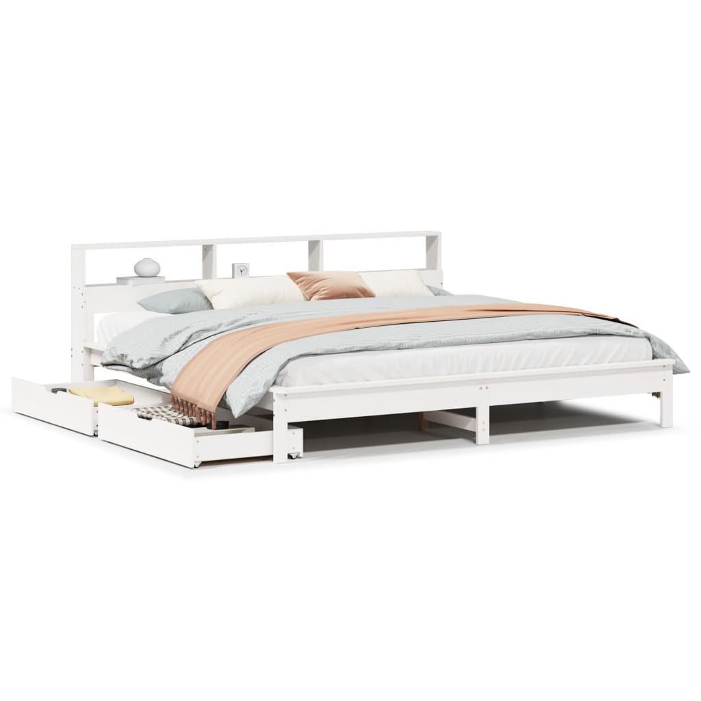 Bed met boekenkast zonder matras grenenhout wit 200x200 cm