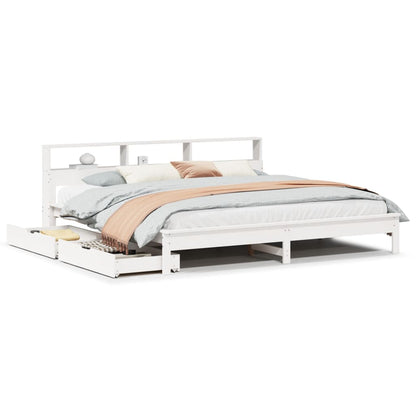 Bed met boekenkast zonder matras grenenhout wit 200x200 cm