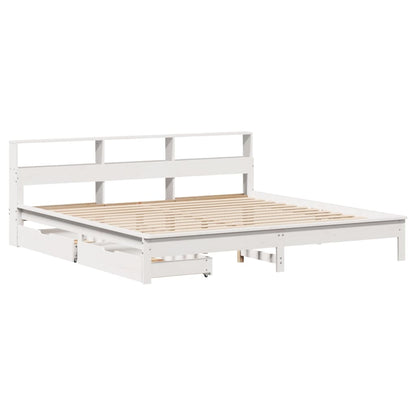Bed met boekenkast zonder matras grenenhout wit 200x200 cm