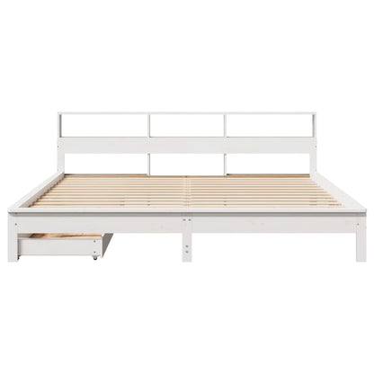 Bed met boekenkast zonder matras grenenhout wit 200x200 cm
