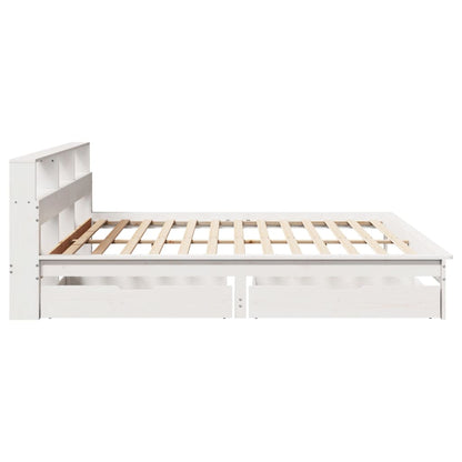 Bed met boekenkast zonder matras grenenhout wit 200x200 cm