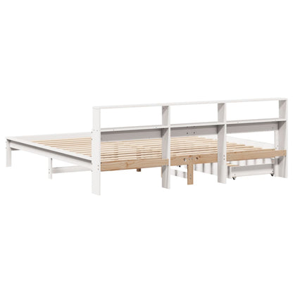 Bed met boekenkast zonder matras grenenhout wit 200x200 cm