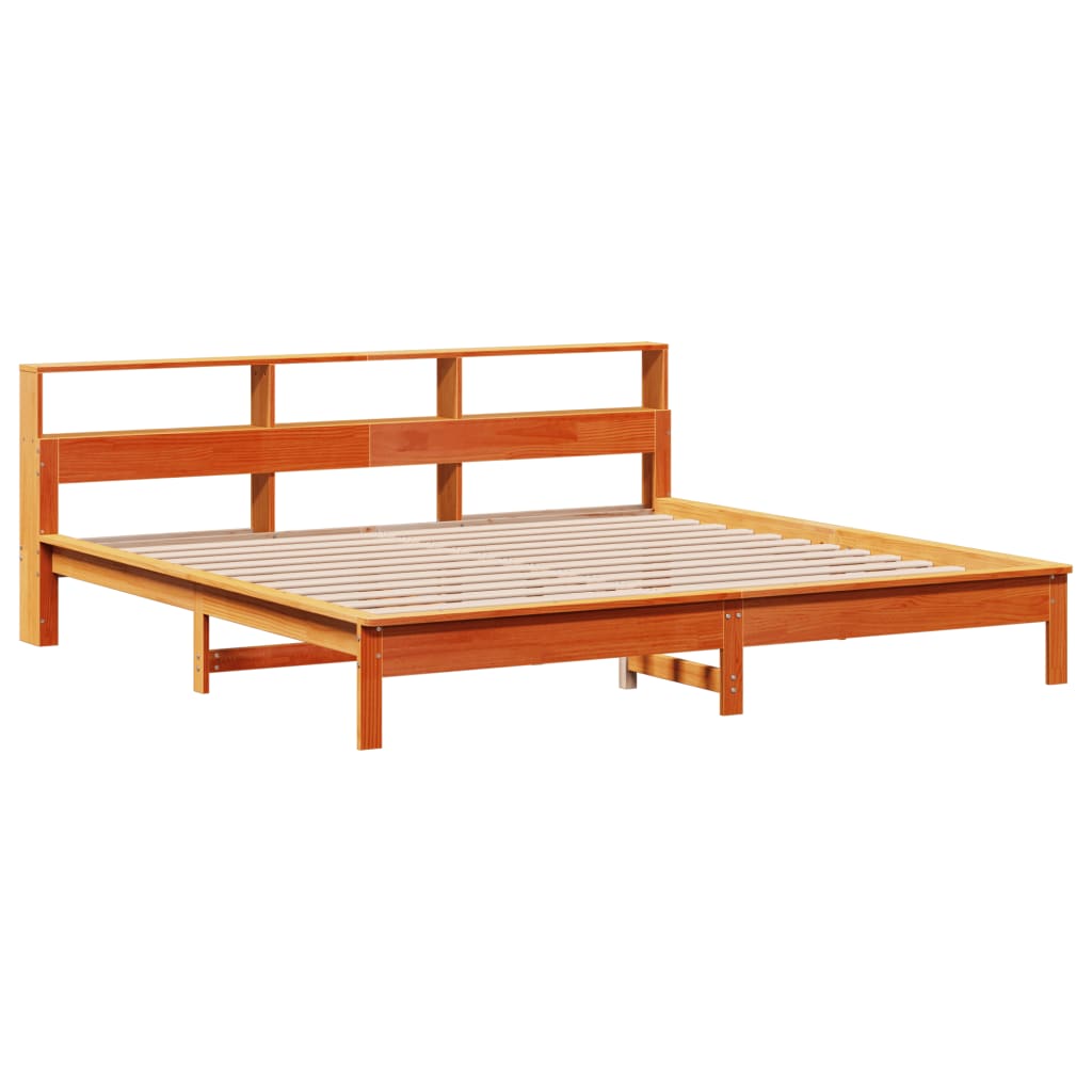 Bed met boekenkast zonder matras grenenhout wasbruin 200x200 cm