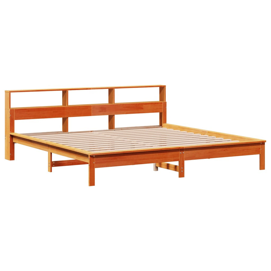 Bed met boekenkast zonder matras grenenhout wasbruin 200x200 cm