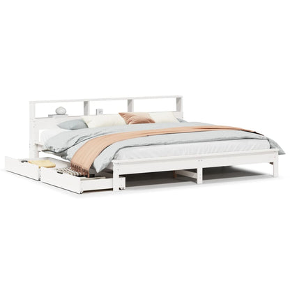 Bed met boekenkast zonder matras grenenhout wit 180x200 cm