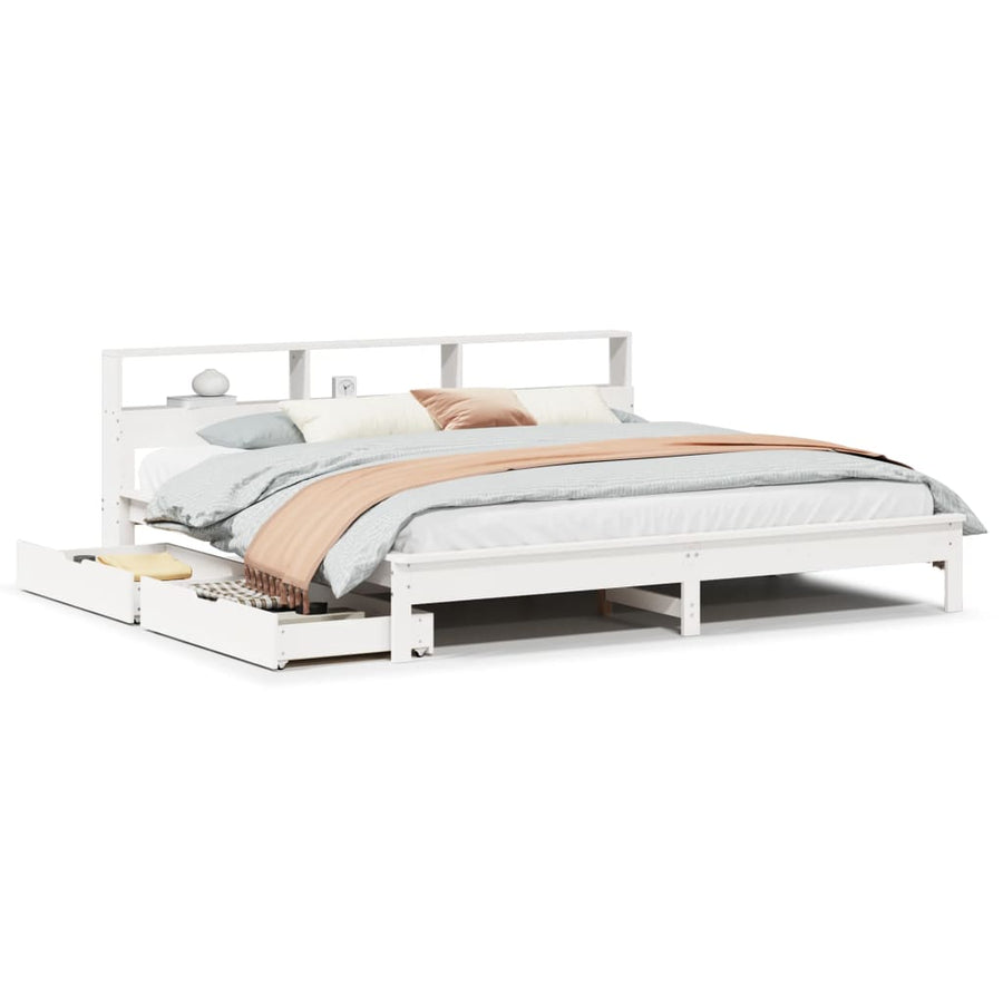 Bed met boekenkast zonder matras grenenhout wit 180x200 cm