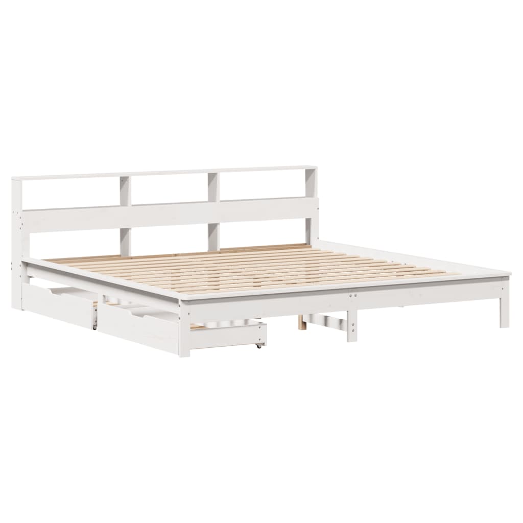 Bed met boekenkast zonder matras grenenhout wit 180x200 cm