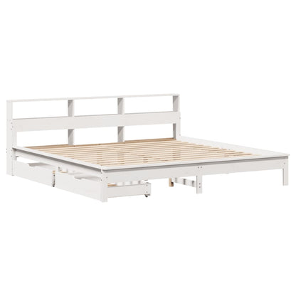Bed met boekenkast zonder matras grenenhout wit 180x200 cm