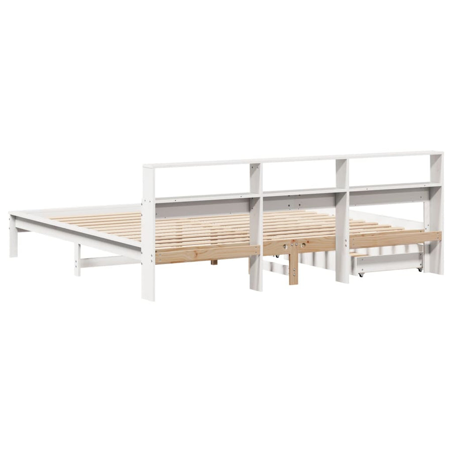 Bed met boekenkast zonder matras grenenhout wit 180x200 cm
