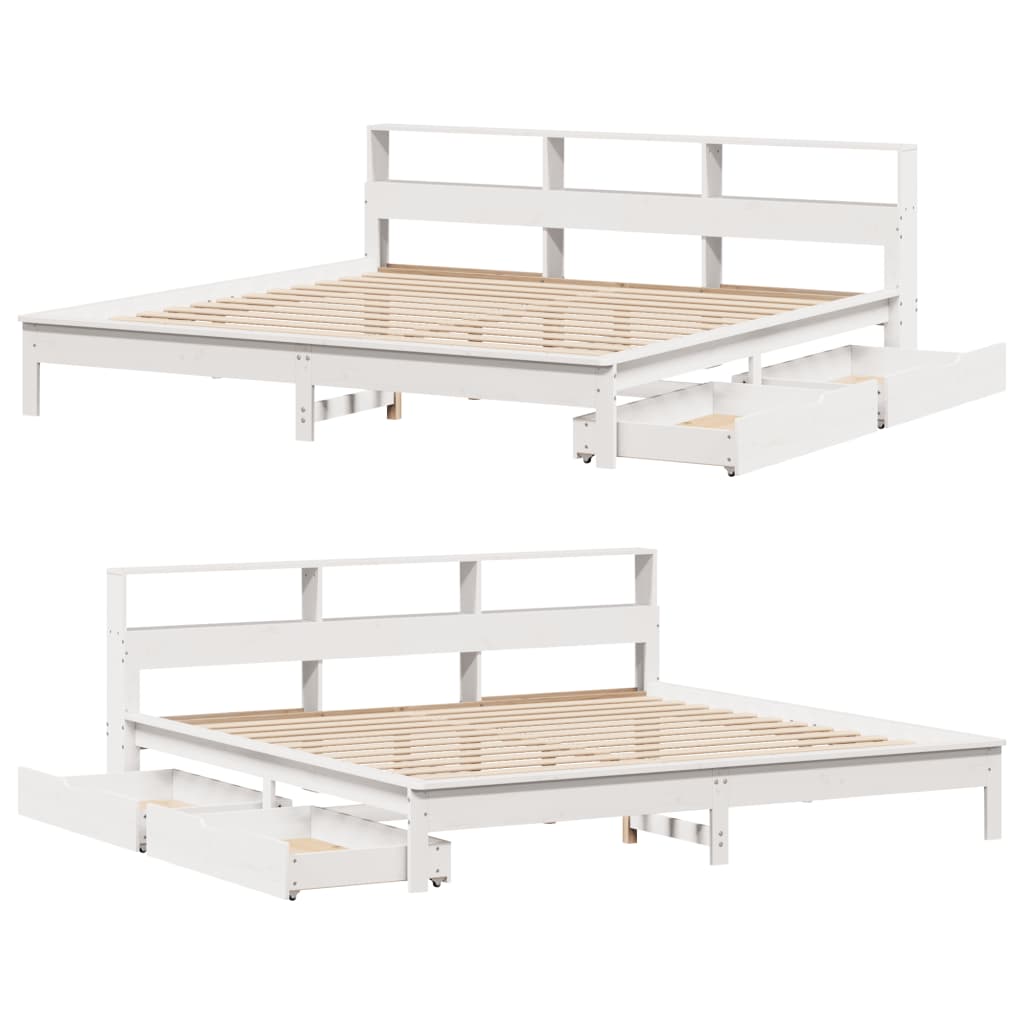 Bed met boekenkast zonder matras grenenhout wit 180x200 cm