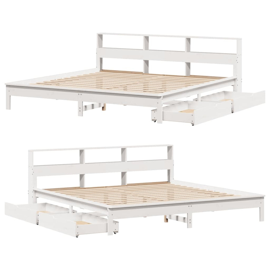 Bed met boekenkast zonder matras grenenhout wit 180x200 cm