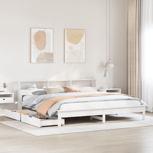 Bed met boekenkast zonder matras grenenhout wit 180x200 cm