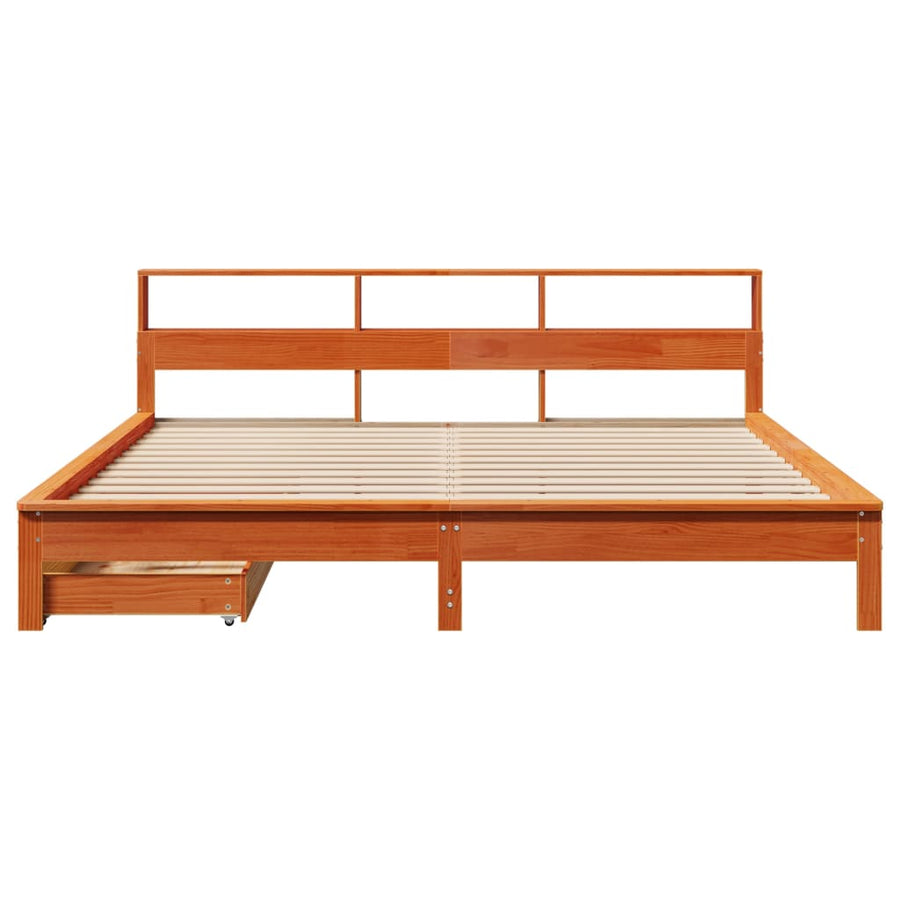 Bed met boekenkast zonder matras grenenhout wasbruin 180x200 cm